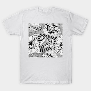 Black and White Comic Book Word Art Collage T-Shirt